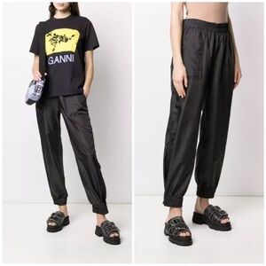 Ganni Patch Pocket Track Trouser Pants Windbreaker Biack Sz 40